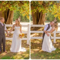 hold hands, bride, tattoo's, tattoo, yellow, flowers, pickett fence