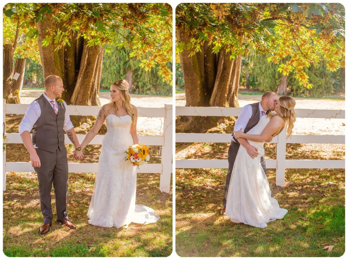 hold hands, bride, tattoo's, tattoo, yellow, flowers, pickett fence