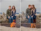 couple sitting by a beach fire in mukilteo