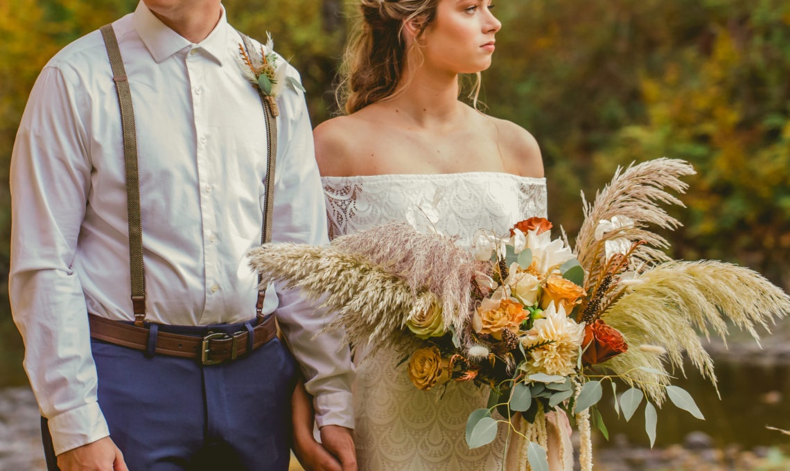 boho bride and groom photo