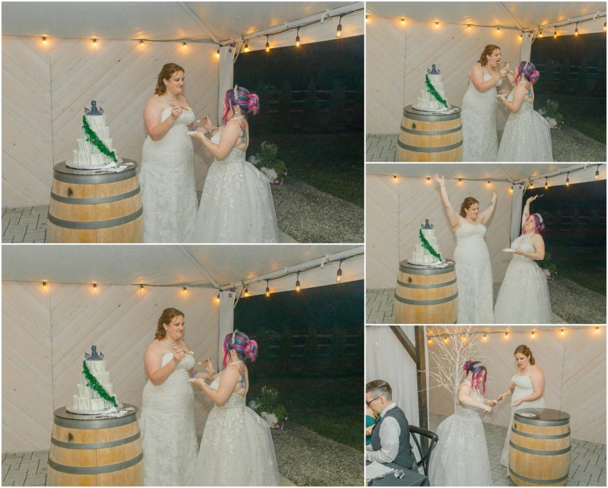 Toasts Tosses and 1st Dances 106 872x700 Gray Bridge wedding with a rainbow flag sendoff