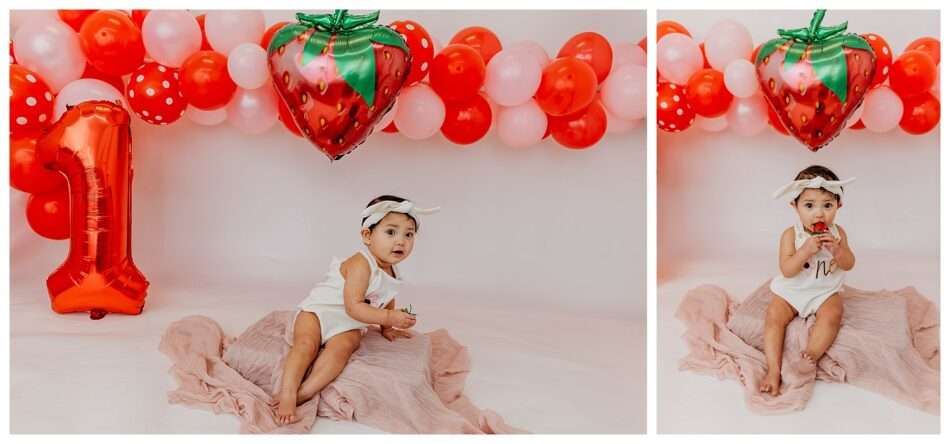Elyzza Turns One Strawberry Themed Cake Smash in Downtown Everett Studio 0004 950x444 Elyzza Turns One | Strawberry Themed Cake Smash in Downtown Everett Studio
