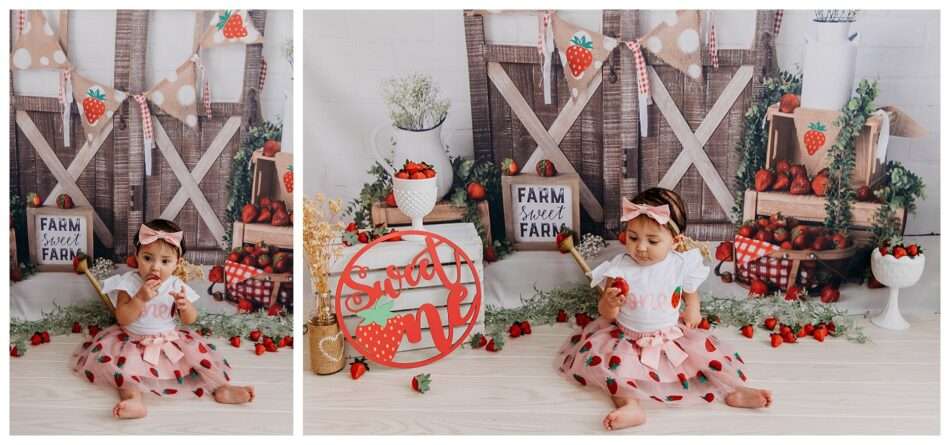 Elyzza Turns One Strawberry Themed Cake Smash in Downtown Everett Studio 0012 950x445 Elyzza Turns One | Strawberry Themed Cake Smash in Downtown Everett Studio