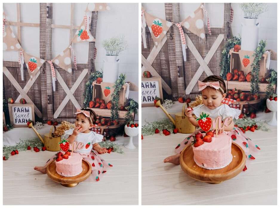 Elyzza Turns One Strawberry Themed Cake Smash in Downtown Everett Studio 0017 938x700 Elyzza Turns One | Strawberry Themed Cake Smash in Downtown Everett Studio