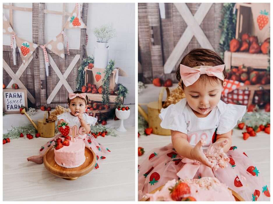 Elyzza Turns One Strawberry Themed Cake Smash in Downtown Everett Studio 0020 937x700 Elyzza Turns One | Strawberry Themed Cake Smash in Downtown Everett Studio