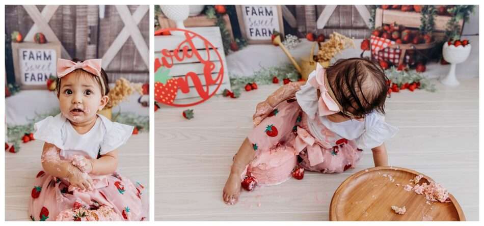 Elyzza Turns One Strawberry Themed Cake Smash in Downtown Everett Studio 0023 950x444 Elyzza Turns One | Strawberry Themed Cake Smash in Downtown Everett Studio